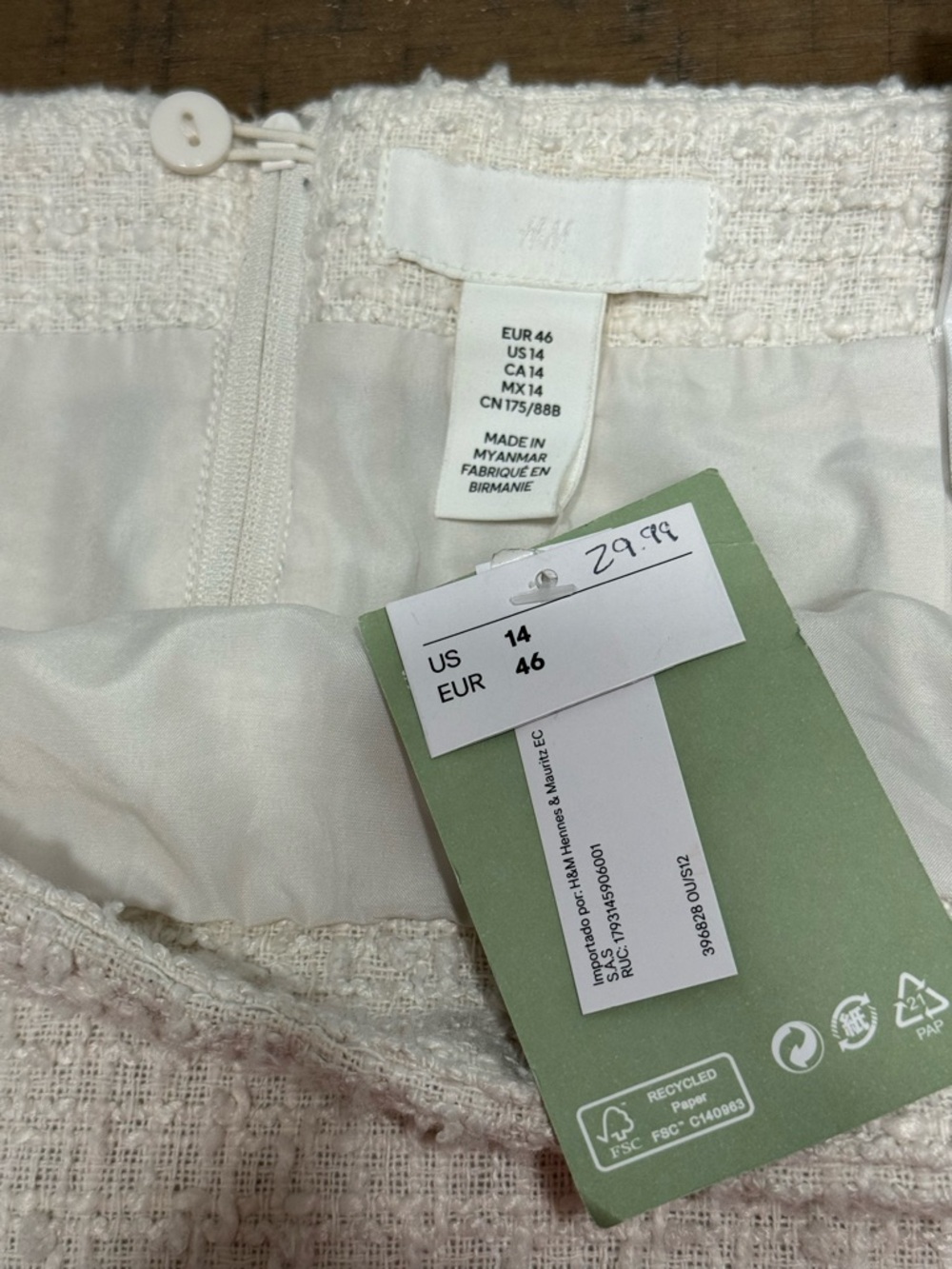 NWT H&M Ivory Miniskirt| Womens 14 - Picture 5 of 6